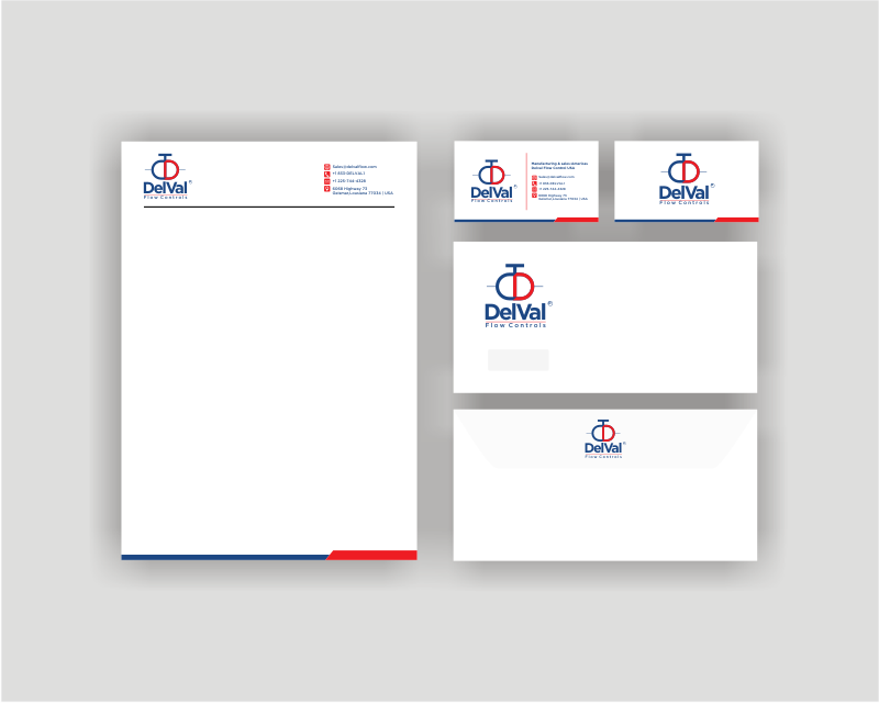Business Card & Stationery Design entry 2561239 submitted by Teodor to the Business Card & Stationery Design for DelVal Flow Controls run by clee17