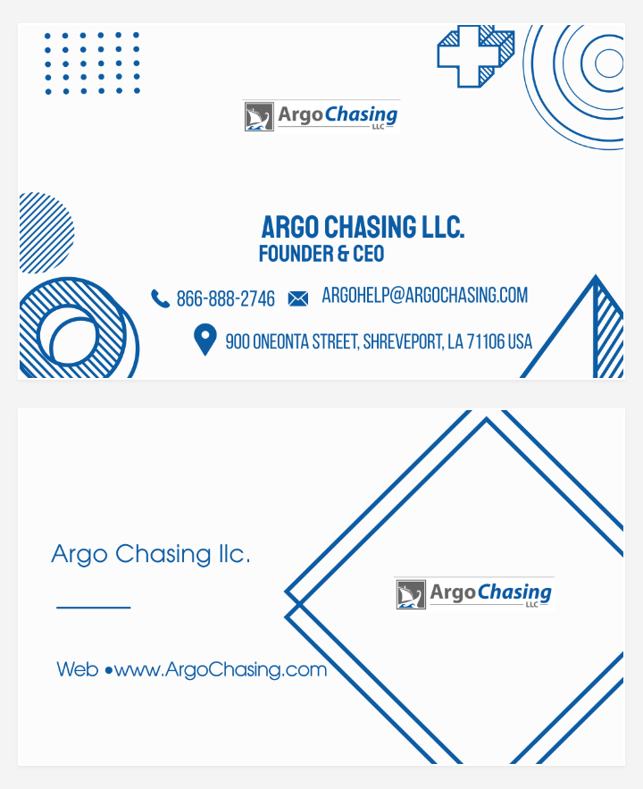 Business Card & Stationery Design entry 3134279 submitted by Raheelali2222 to the Business Card & Stationery Design for Argo Chasing llc. run by dm