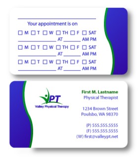 Business Card & Stationery Design entry 98741 submitted by kieranroberts to the Business Card & Stationery Design for Valley Physical Therapy Bus Card & Stationery run by jogriffinvpt