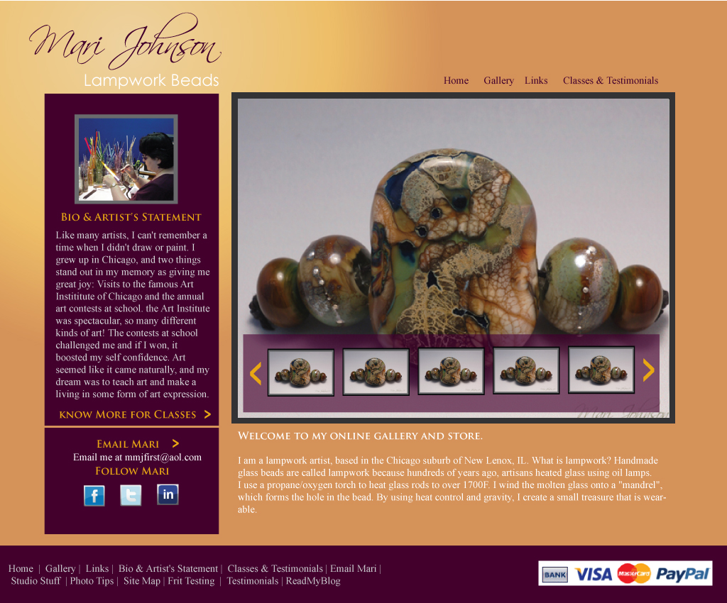 Web Design entry 168597 submitted by maadezine to the Web Design for Mari Johnson Lampwork Beads run by M.Johnson