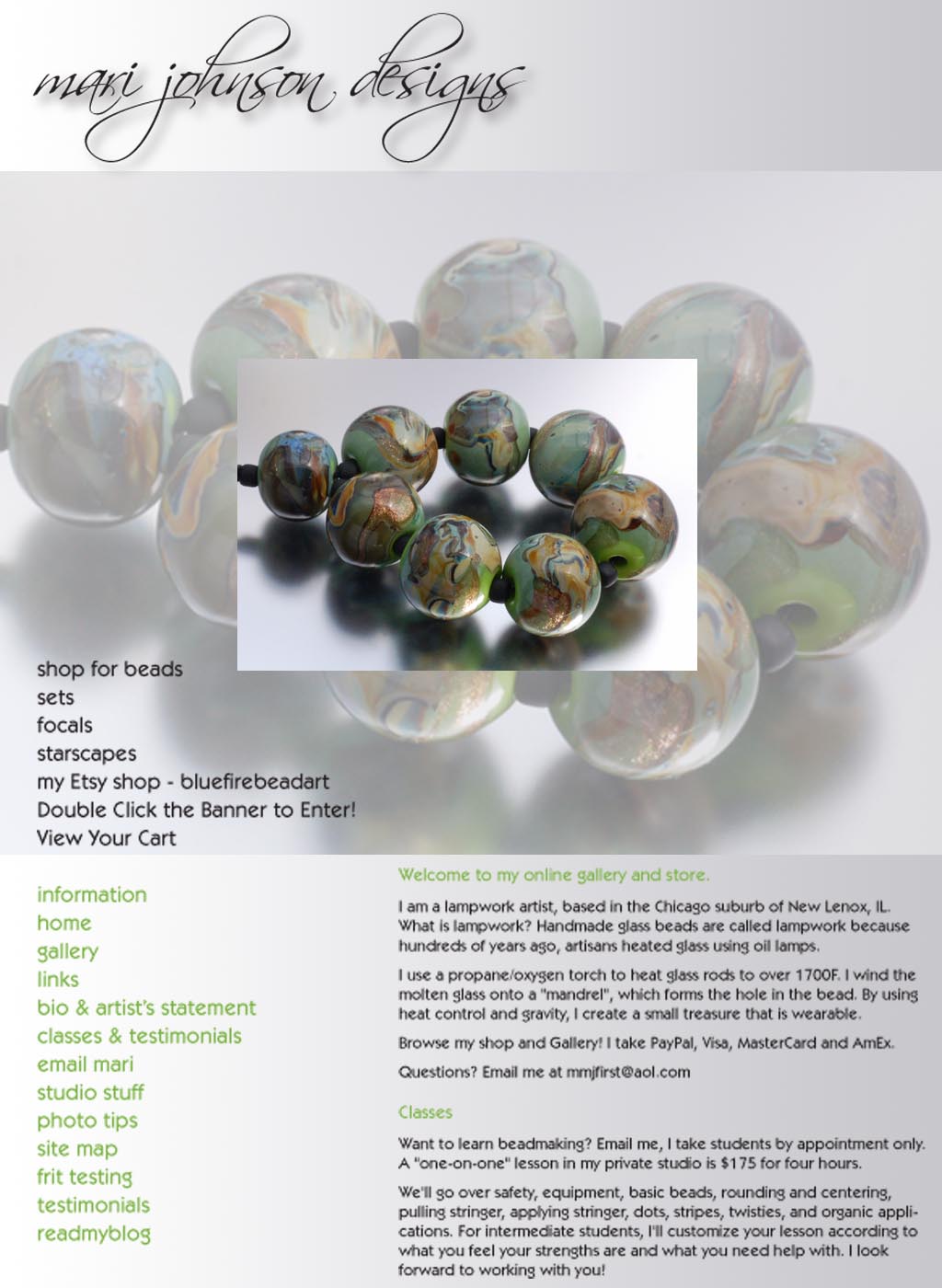 Web Design entry 168588 submitted by coastalcreative to the Web Design for Mari Johnson Lampwork Beads run by M.Johnson