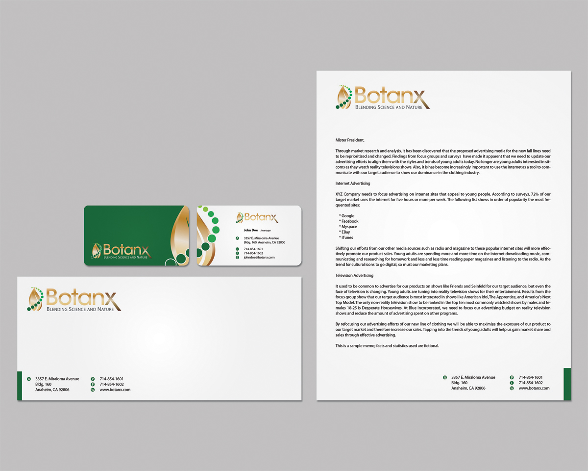 Business Card & Stationery Design entry 226419 submitted by patriotu to the Business Card & Stationery Design for Botanx, LLC run by botanxllc