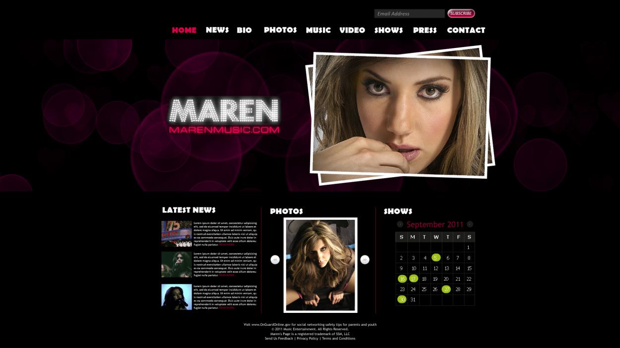 Web Design entry 412855 submitted by meyn to the Web Design for www.marenmusic.com run by wyw2011