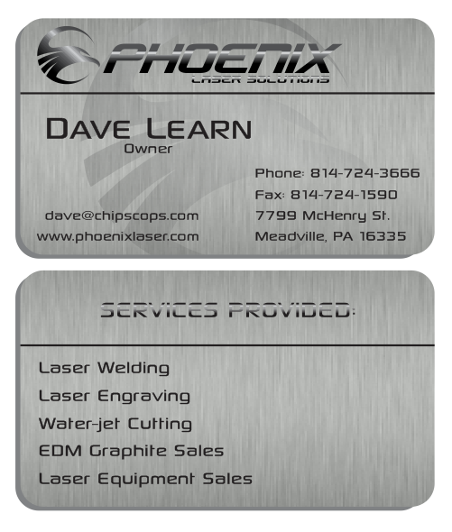 Business Card & Stationery Design entry 493102 submitted by glowerz23 to the Business Card & Stationery Design for Phoenix Laser Solutions  run by dave@chipscops.com