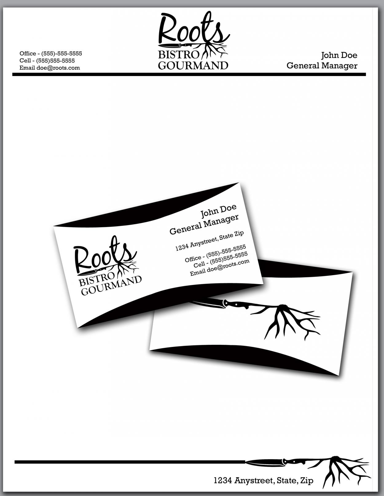 Business Card & Stationery Design entry 531703 submitted by enviedesigns to the Business Card & Stationery Design for Roots Bistro Gourmand run by roots13