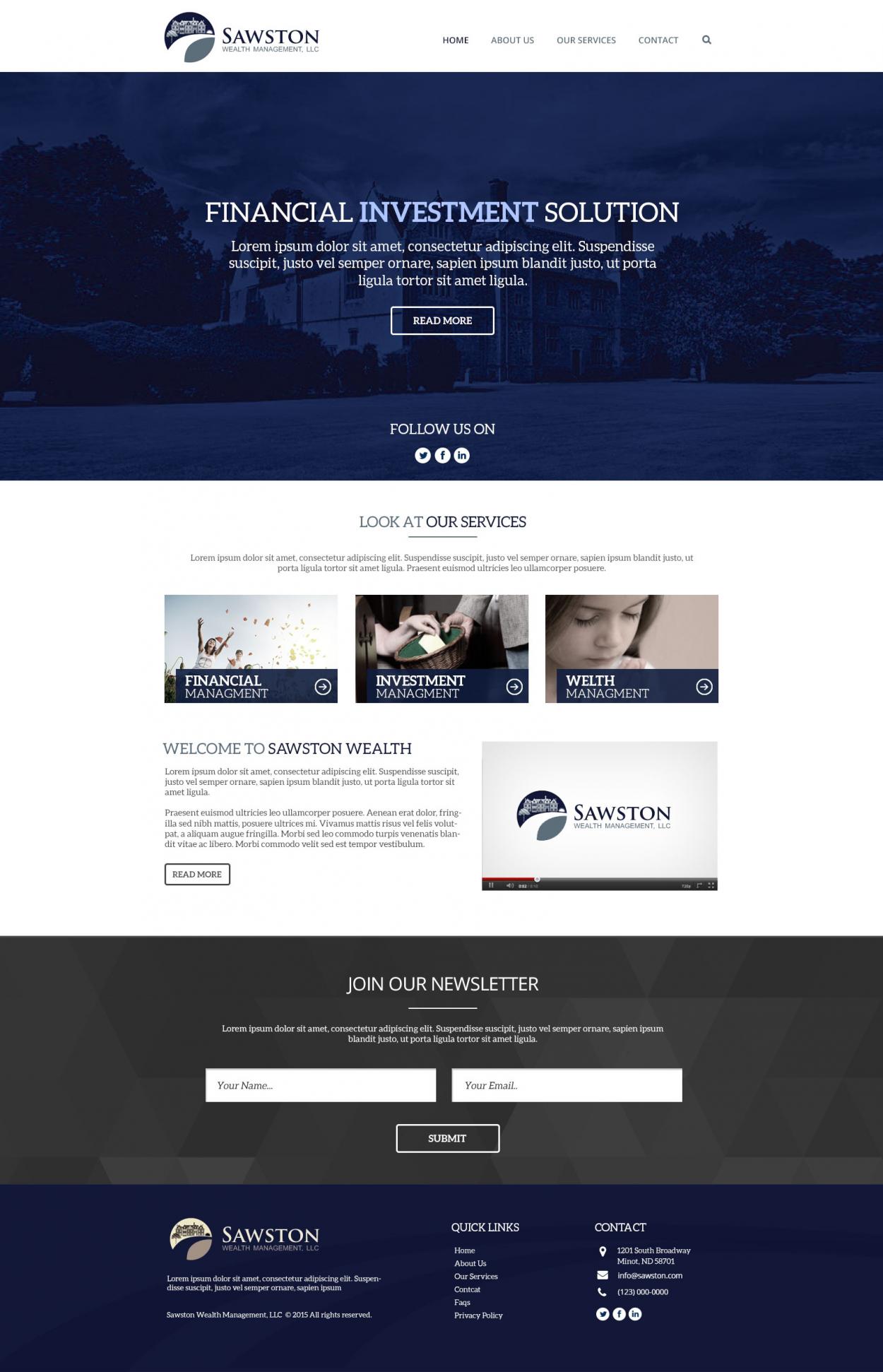 Web Design entry 1084333 submitted by haseeb to the Web Design for www.sawstonwealth.com run by sawston