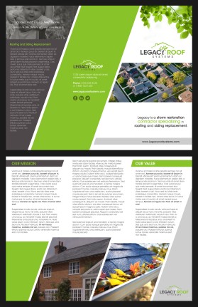 Brochure Design Entry 1158151 submitted by thelogodesigns to the contest for Legacy Roof Systems - Trifold Sales Brochure run by legacyroofs
