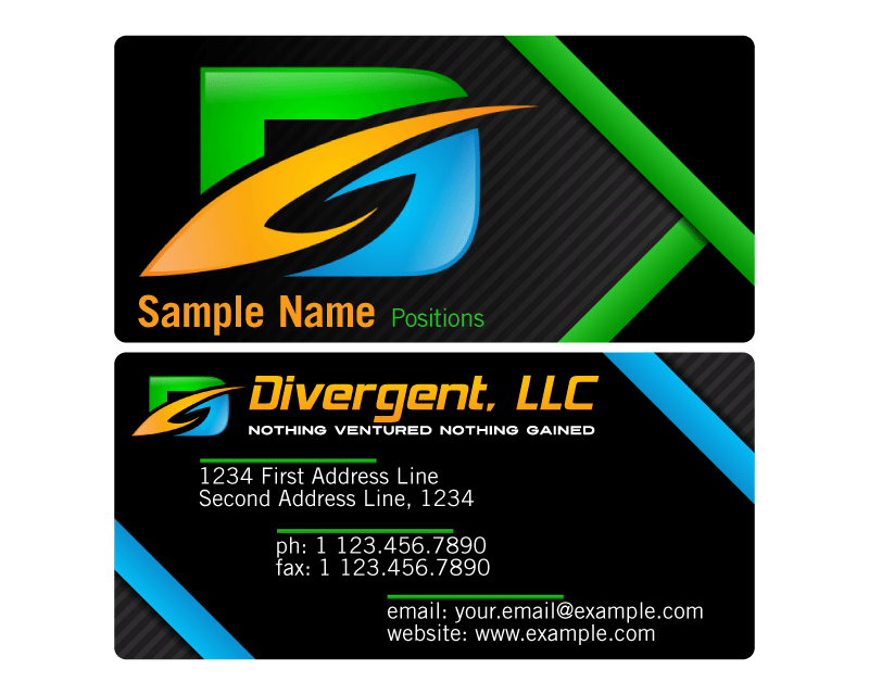 Business Card & Stationery Design entry 1195883 submitted by creditstothem to the Business Card & Stationery Design for Divergent, LLC d/b/a Divergent Enterprises (divergent.enterprises) run by stepenterprise
