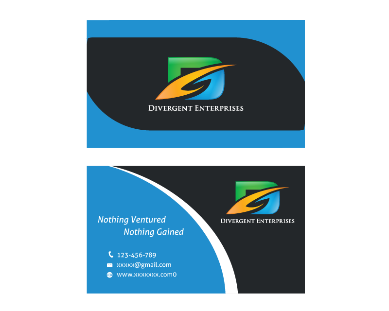 Business Card & Stationery Design entry 1195899 submitted by dsdezign to the Business Card & Stationery Design for Divergent, LLC d/b/a Divergent Enterprises (divergent.enterprises) run by stepenterprise