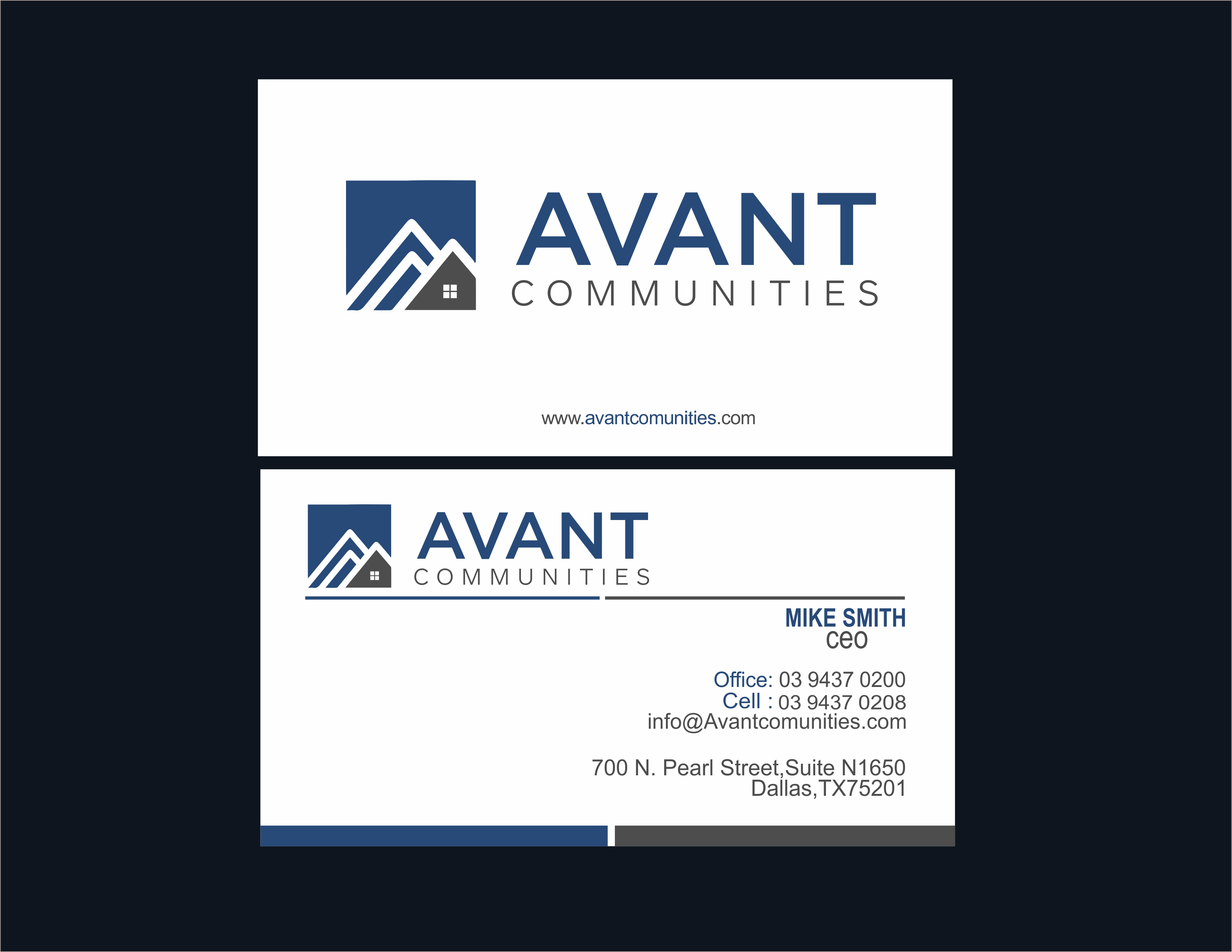 Business Card & Stationery Design entry 1770585 submitted by ILHAM12312 to the Business Card & Stationery Design for Avant Communities run by Avant Communities