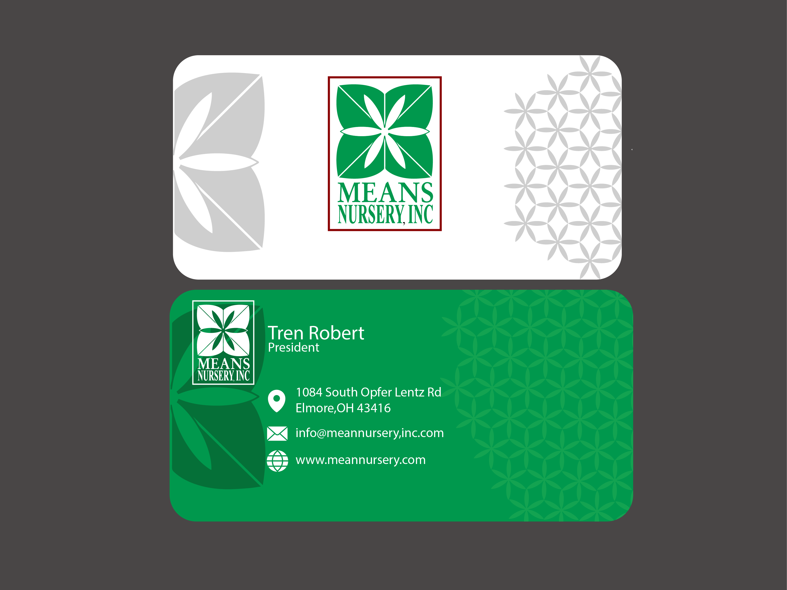 Business Card & Stationery Design entry 1805397 submitted by ILHAM12312 to the Business Card & Stationery Design for Means Nursery, Inc. run by Orenco