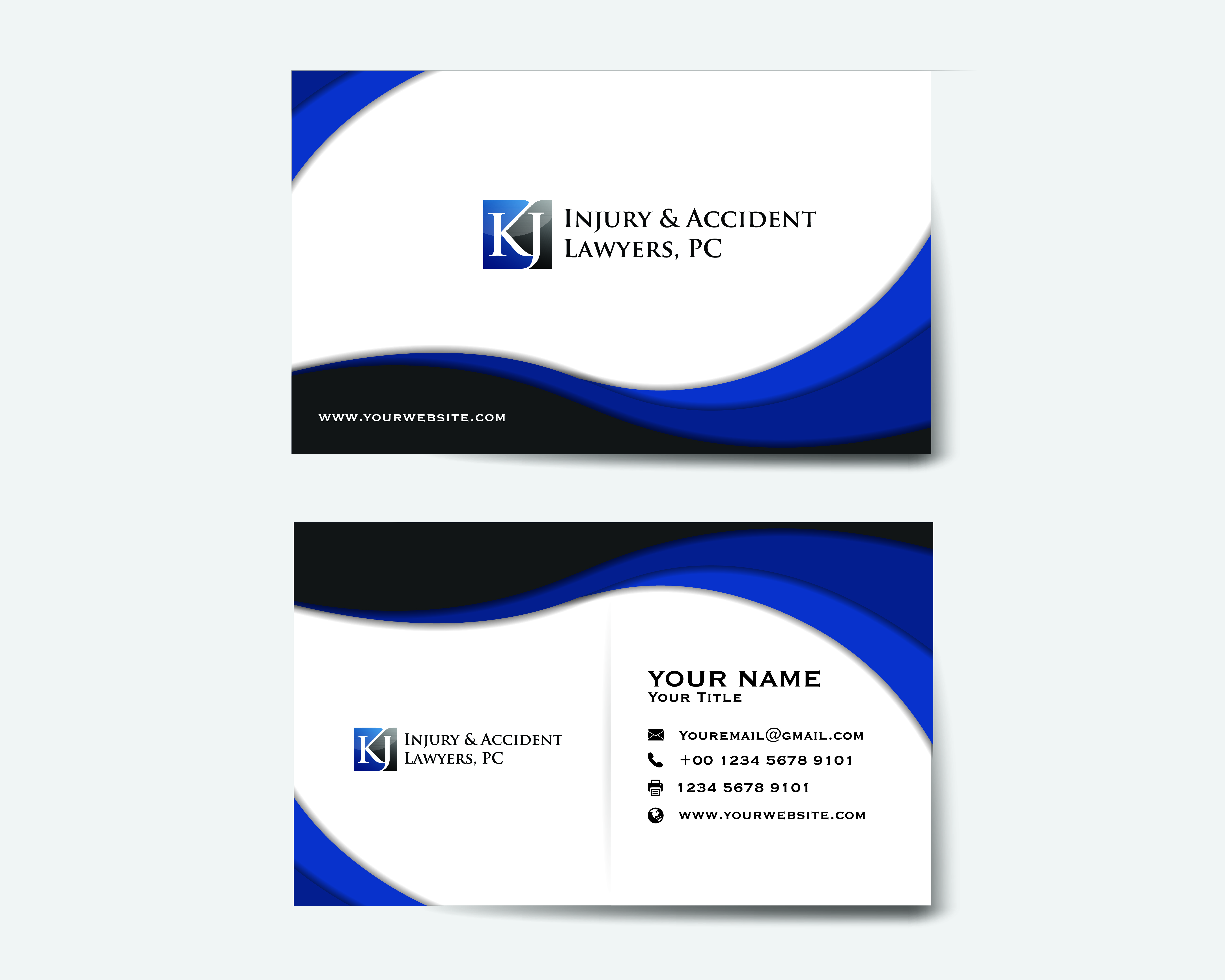Business Card & Stationery Design entry 1951565 submitted by Singadipa to the Business Card & Stationery Design for KJ Injury & Accident Lawyers, PC run by kjlawyers