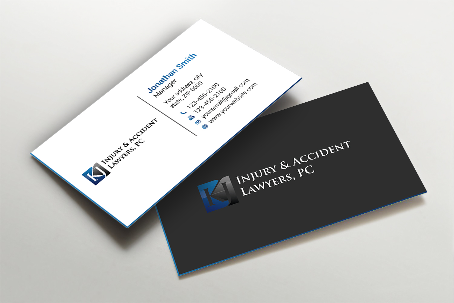 Business Card & Stationery Design entry 1951583 submitted by Imagine Design to the Business Card & Stationery Design for KJ Injury & Accident Lawyers, PC run by kjlawyers