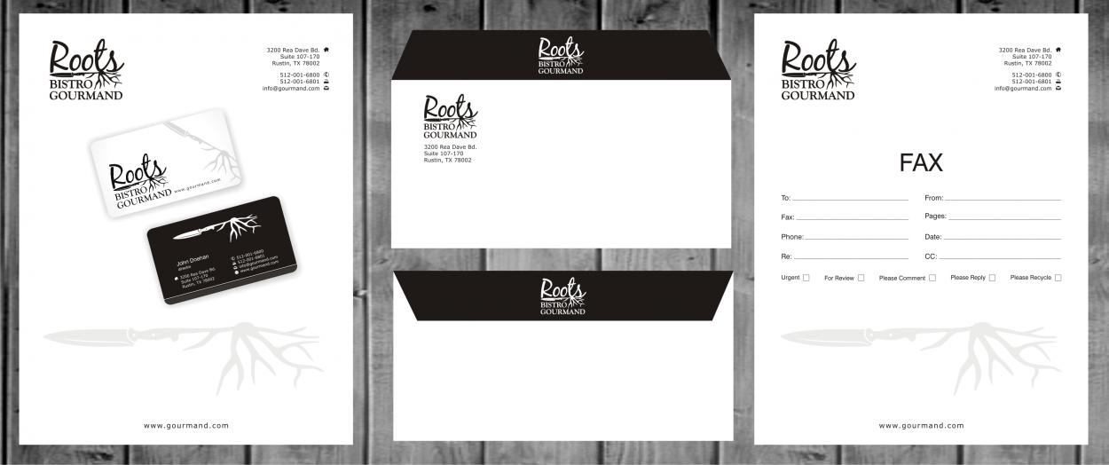 Business Card & Stationery Design entry 531758 submitted by skyford412 to the Business Card & Stationery Design for Roots Bistro Gourmand run by roots13