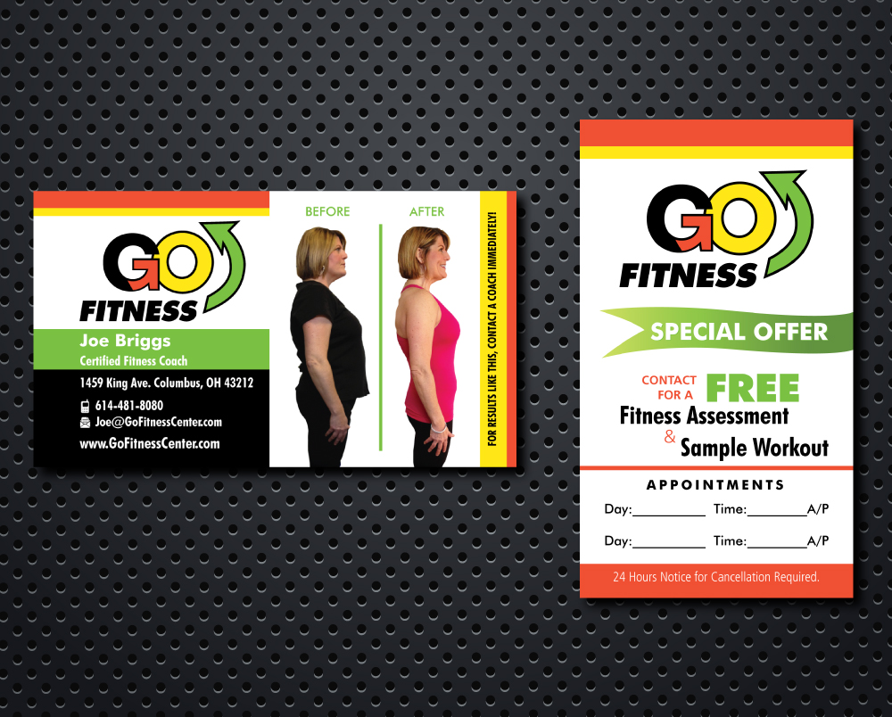 Business Card & Stationery Design Entry 582179 submitted by Crest Logo Designs to the contest for GO: Fitness Center run by DinoNick