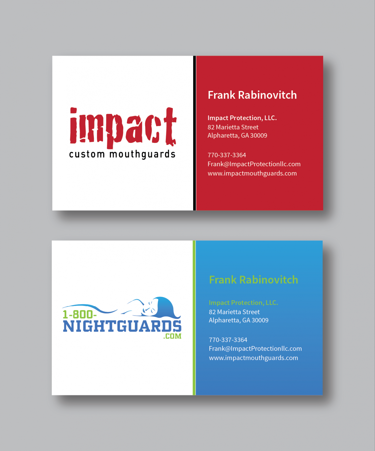 Business Card & Stationery Design Entry 1032592 submitted by athenticdesigner to the contest for www.ImpactMouthguards.com and www.1800nightguards.com run by Mouthguards