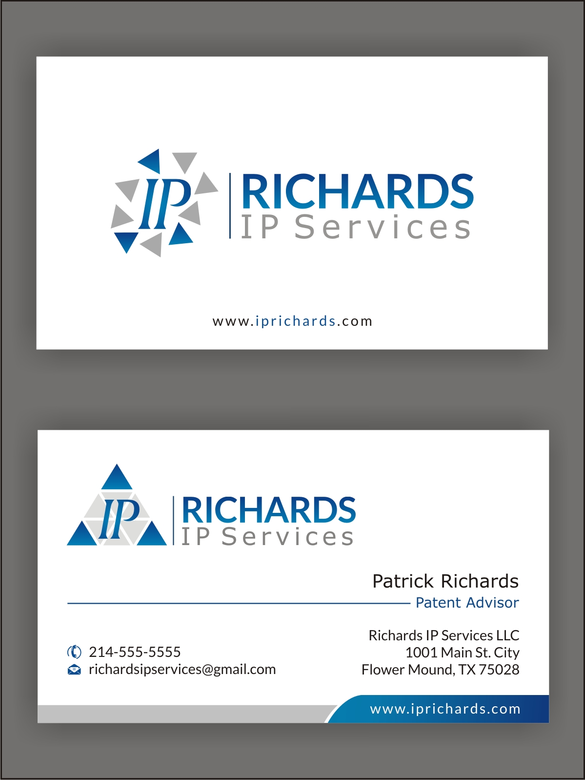 Business Card & Stationery Design entry 1032127 submitted by skyford412 to the Business Card & Stationery Design for Richards IP Services run by triangledraw