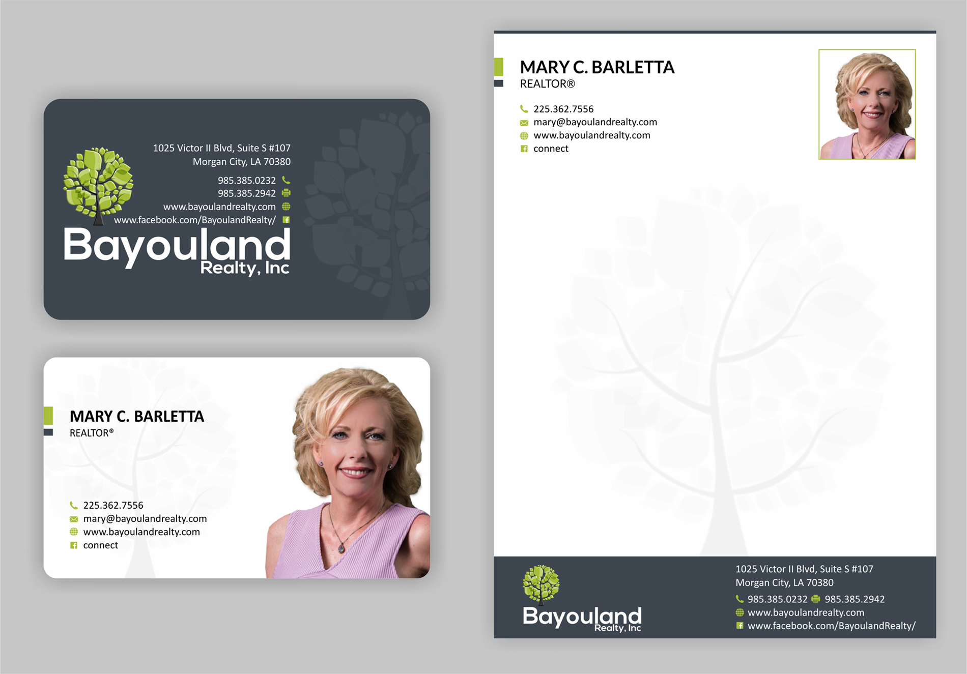 Business Card & Stationery Design entry 1359534 submitted by skyford412 to the Business Card & Stationery Design for Bayouland Realty, Inc. 1025 Victor II Blvd - Suite S#107, Morgan City, LA 70380, O: 985.385.0232 run by Barletta1