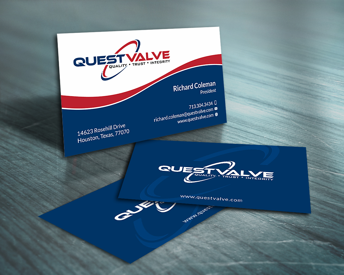 Business Card & Stationery Design Entry 1726557 submitted by skyford412 to the contest for Quest Valve & Controls run by richard.texas