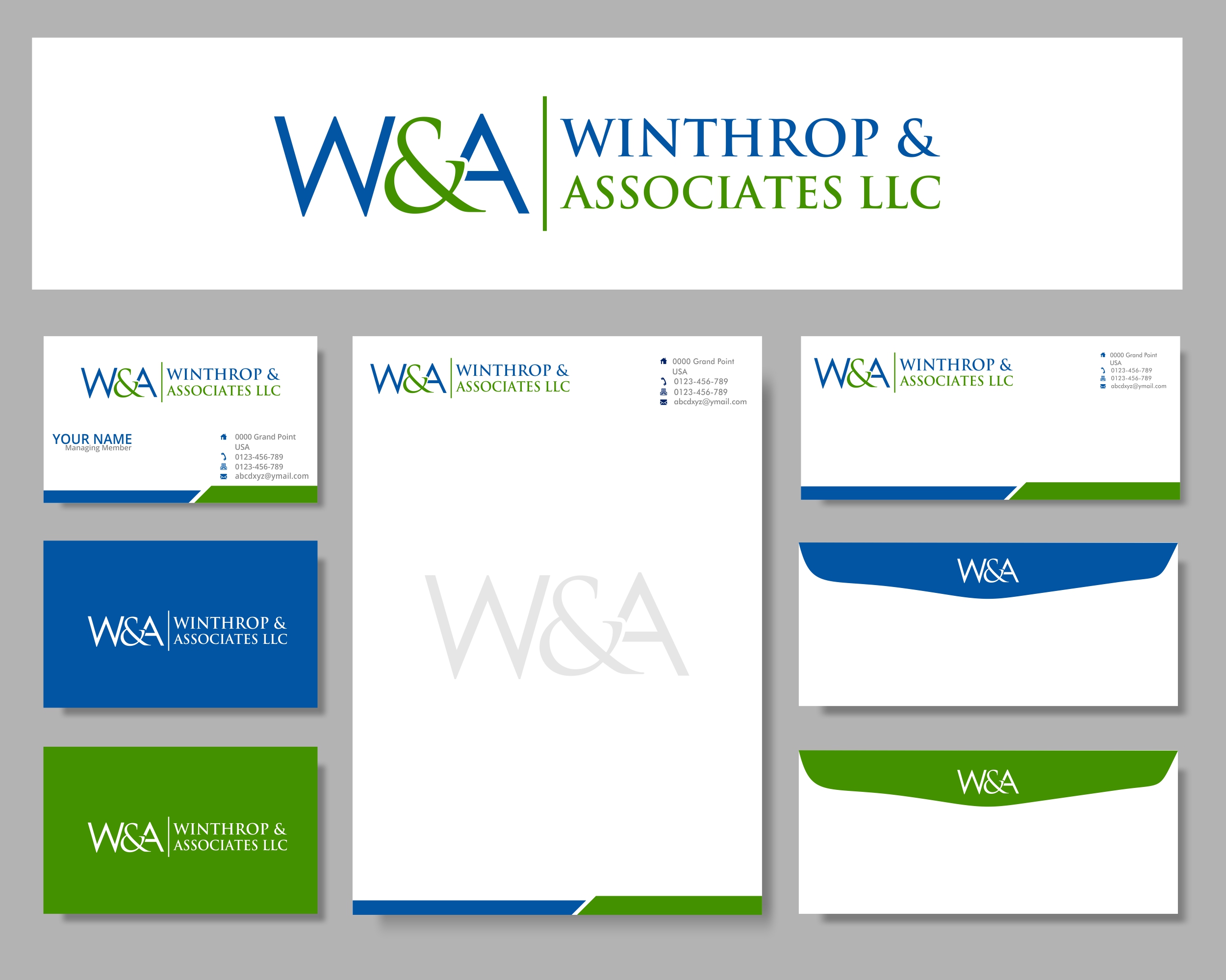 Business Card & Stationery Design entry 1703536 submitted by Farhan to the Business Card & Stationery Design for Winthrop & Associates, LLC run by dwhanso
